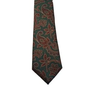Mallory & Church London 100% Green Burgundy  Silk Tie Made in USA